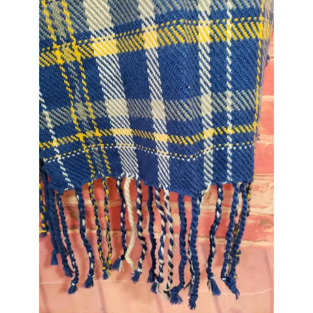 Halogen Plaid Blue  Fringed Men's Scarf One Size (B5)